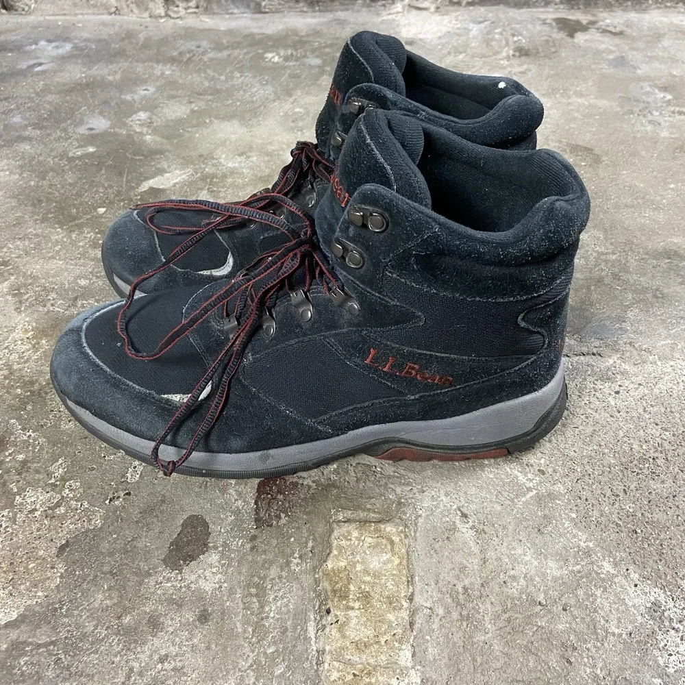 L.L. Bean Trail Model Hiking Boots Size 12 Wide Black Suede Outdoor Utility Wear